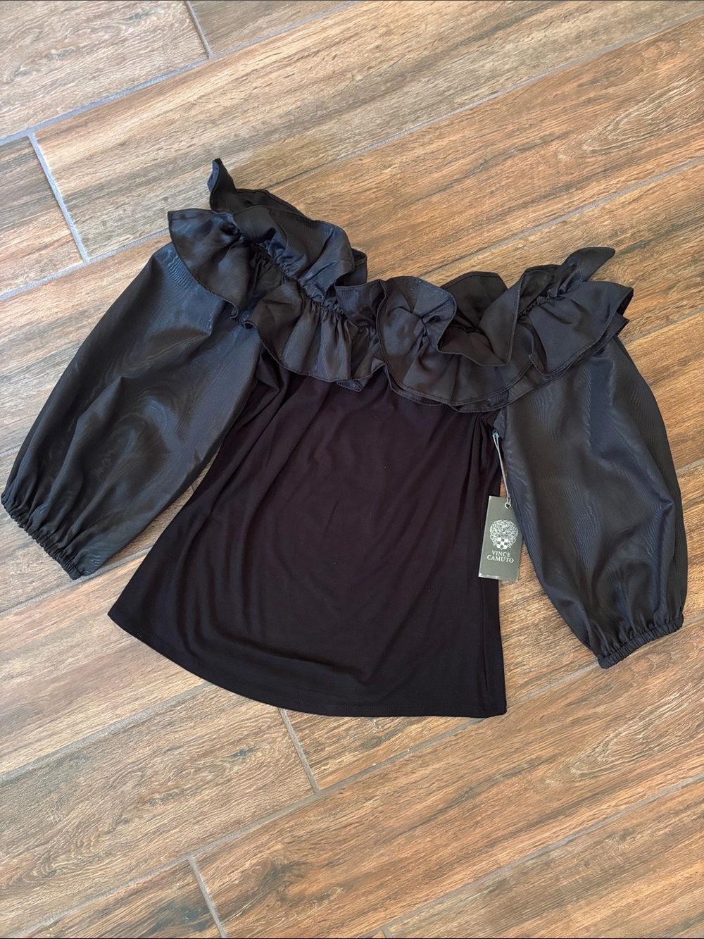 Vince Camuto Black Off-Shoulder Ruffle Blouse